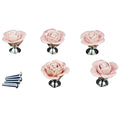 Pink Door Furniture Ceramic Handle Antique Button Screws Included Elegant Design Rose Shaped