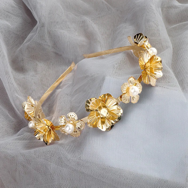 Gold Leaf Headbands Pearl Headbands for Women Greek Goddess Accessories Flower Faux Pearls Headband Gold Metal Prom Headpiece