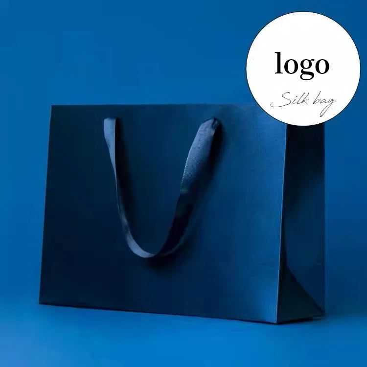 Wholesale Luxury Paper Bag Cosmetic Shopping Gift Solid Color Bag Custom Printed Logo With Silk Ribbon Handles