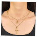 New Fashion Double Layer Cross Pendant Necklace for Women Jewelry
