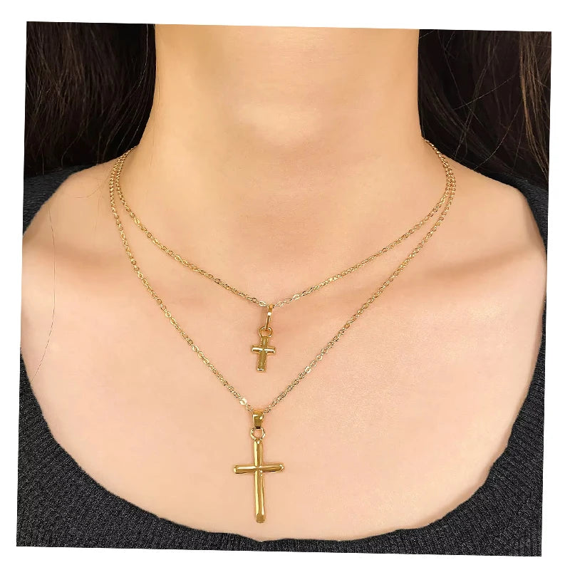New Fashion Double Layer Cross Pendant Necklace for Women Jewelry
