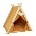Modern Portable Solid Wood Cat Dog Teepee Tent Cozy Indoor Outdoor Shelter with Luxurious Thick Mat for Cat and Dog Fun