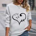 Women's Vintage Cat Sketch Printed Basic Sweater Long Sleeve round Neck Casual for Autumn and Winter