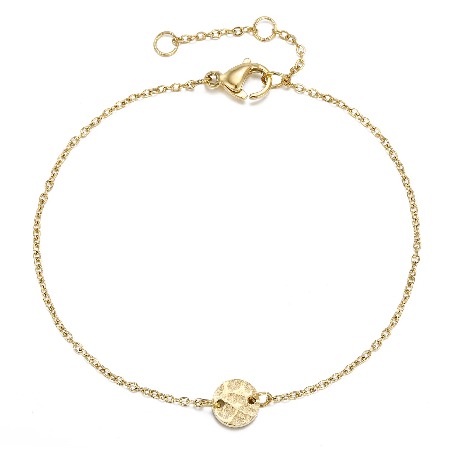 EManco Fashion Bracelet 316L Stainless Steel Simple Round Hammered Disc Chain Bracelet for Women Girls