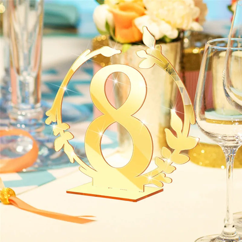 Modern 1-20 Mirror Gold Acrylic Table Number Place Card Holder Stand for Wedding Reception Restaurant Decor