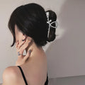 Alloy Metal Rose Flower Hair Clip Claw Fashion Women 5.7*10.7cm Silver Color Back Head Shark Clips Elegant Large Claw Clips