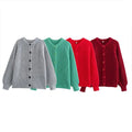 ZATRHMBM 2024 New Fashion Red Knit Sweater Cardigan Vintage  Long Sleeve Single-Breasted Female Sweaters Chic Top