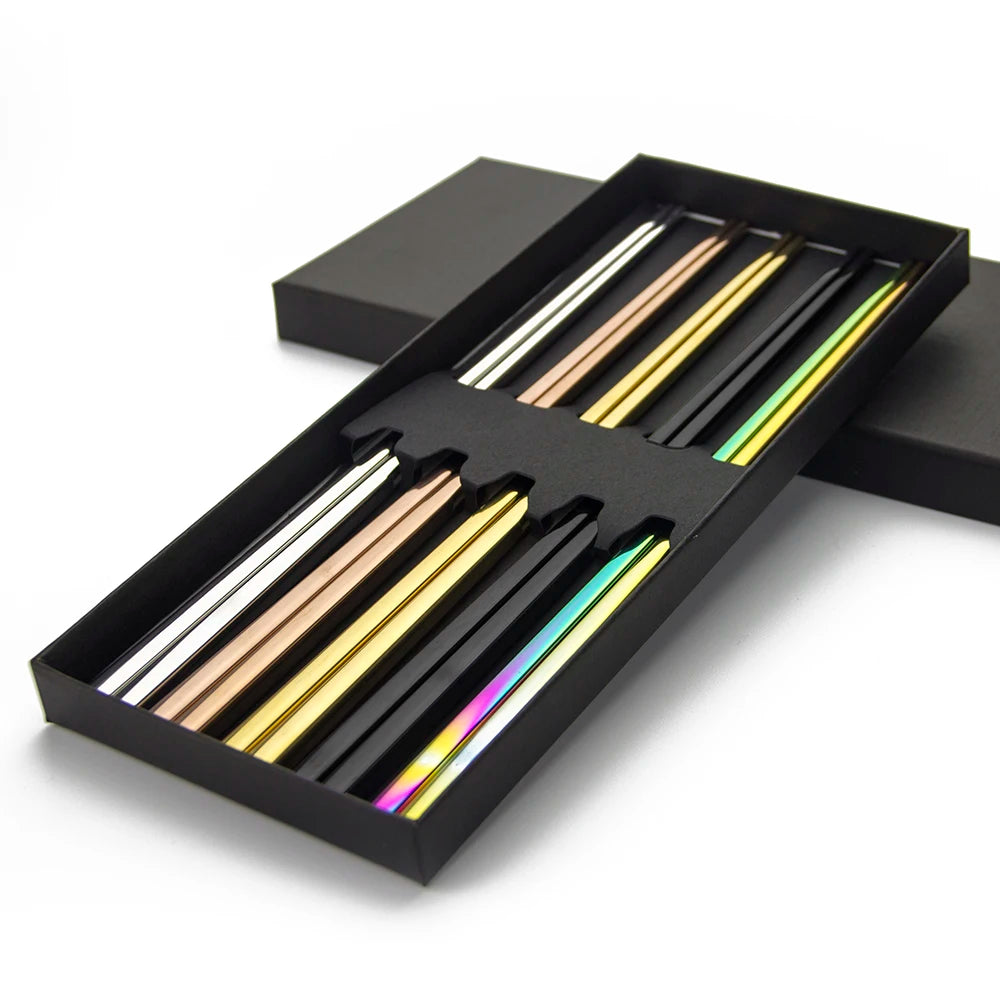Fashion Stainless Steel Chopsticks 5pcs Set Colorful 18/10 Custom PVD Sushi Chopstick Gift Set