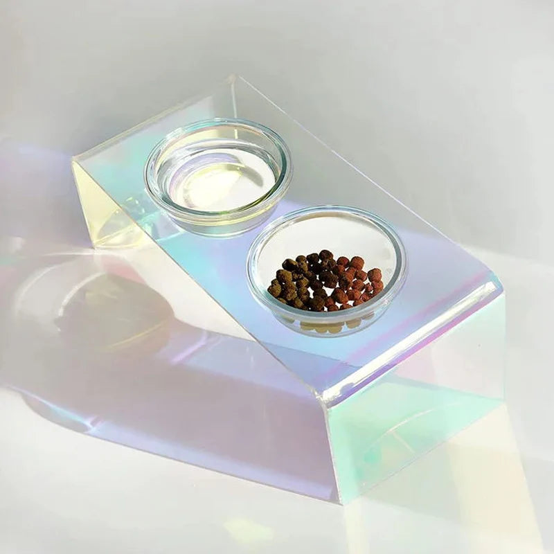 Holographic Acrylic Dog Bowl Display Stand Custom Acrylic Pet Bowl Stand Acrylic Pet Feeder for Home
