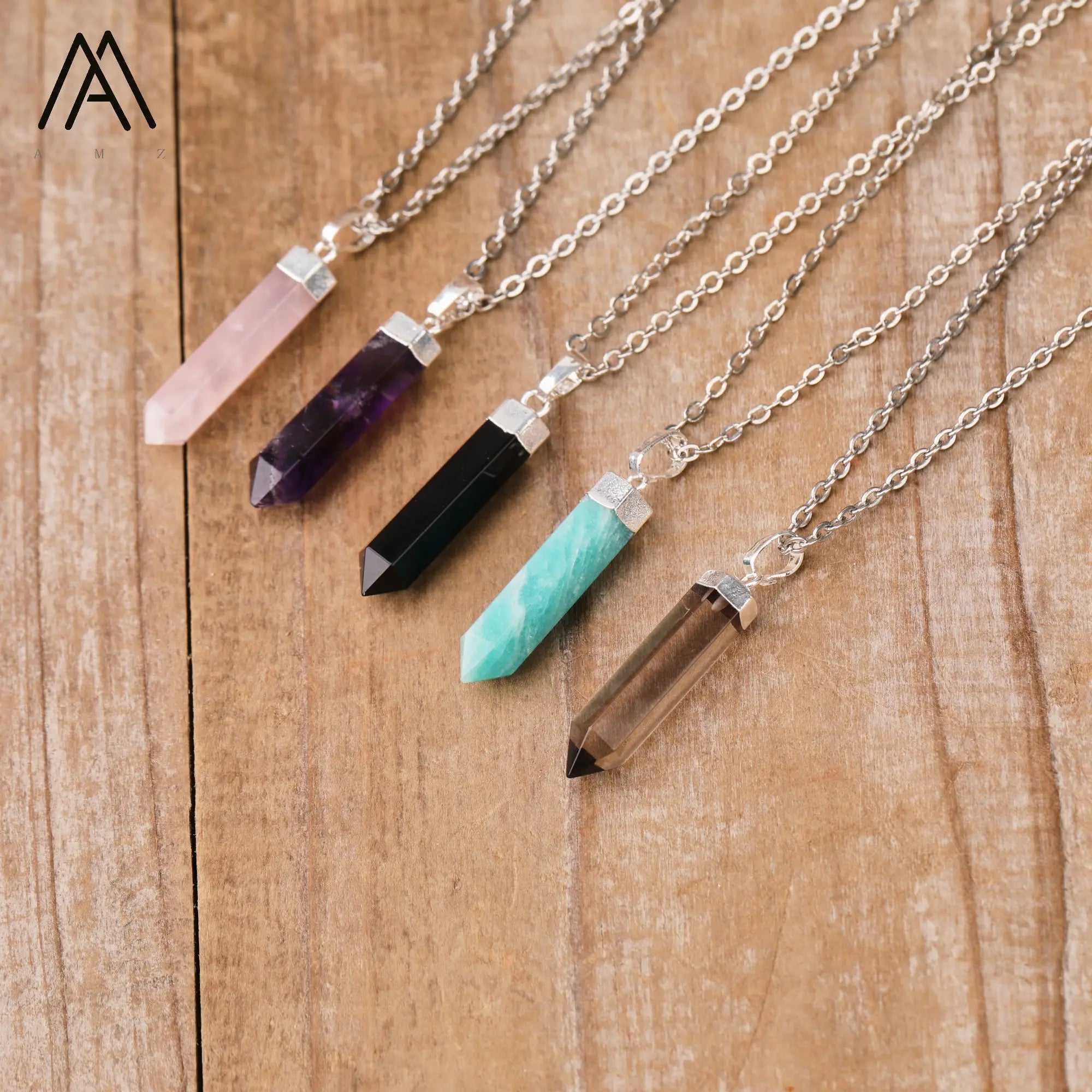 Natural Stone Crystal Point Pendant Silver Necklace Healing Reiki Chakra Quartz Choker for Party or Wedding Birthday Gifts