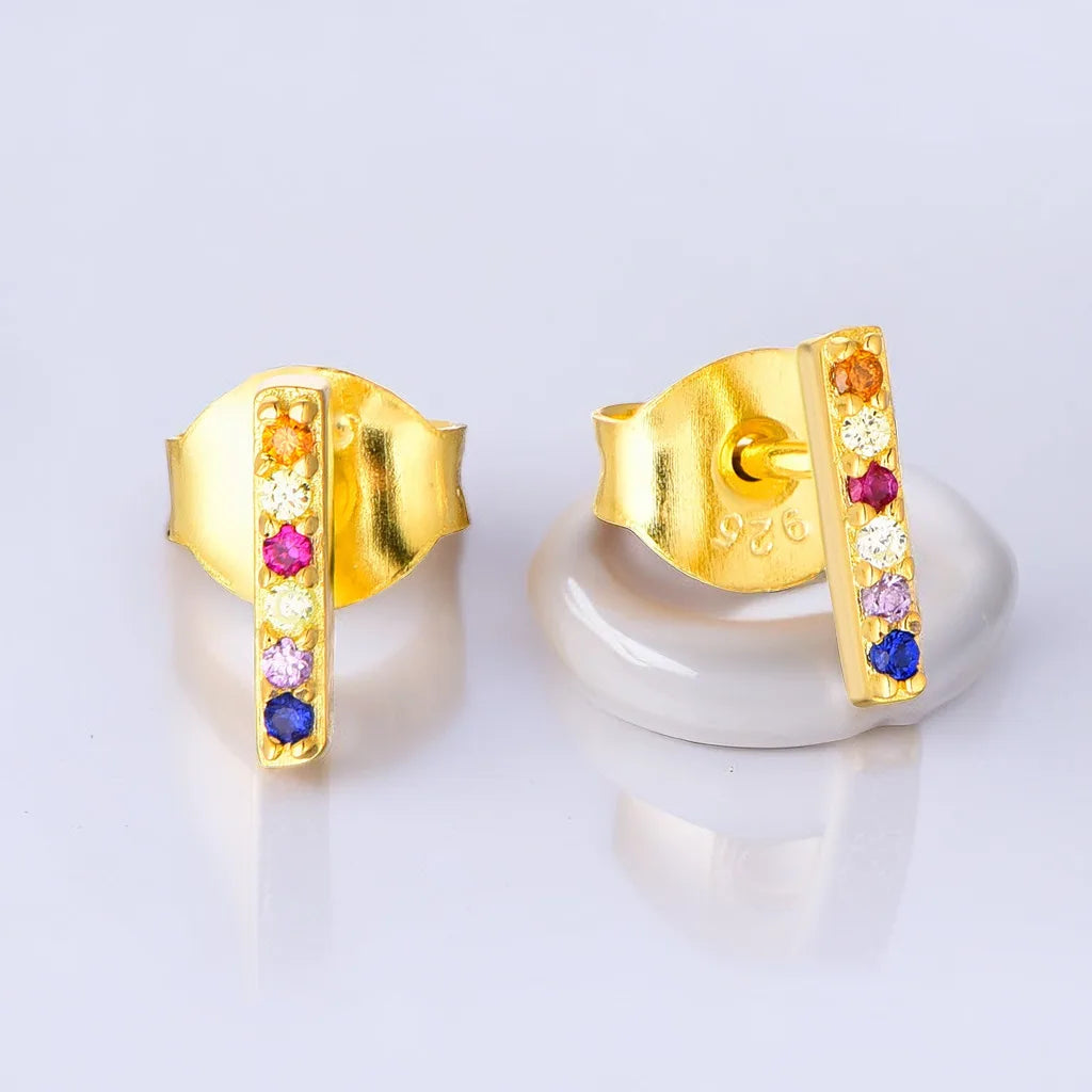 Custom OEM Vintage Women Multicolour Zircon Gemstone Fine Jewelry Luxury 925 Sterling Silver 18K Gold Plated Studs Earrings