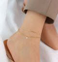 SP Elegant Style Foot Chain Jewelry Stainless Steel 18K Gold Plated Thin Chain Zircon Pendant Double Layered Anklet