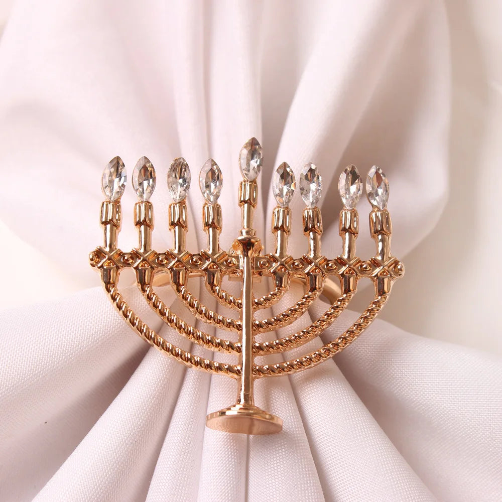 Hanukkah Theme Golden Menorah Napkin Rings Table Decoration Napkin Holder Rings