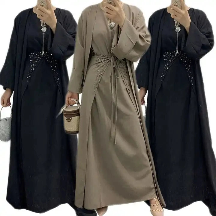 Hot Sale New Design Modest Wear Islamic Clothes 3 Pieces Sets Muslim Women Dress With Stones
