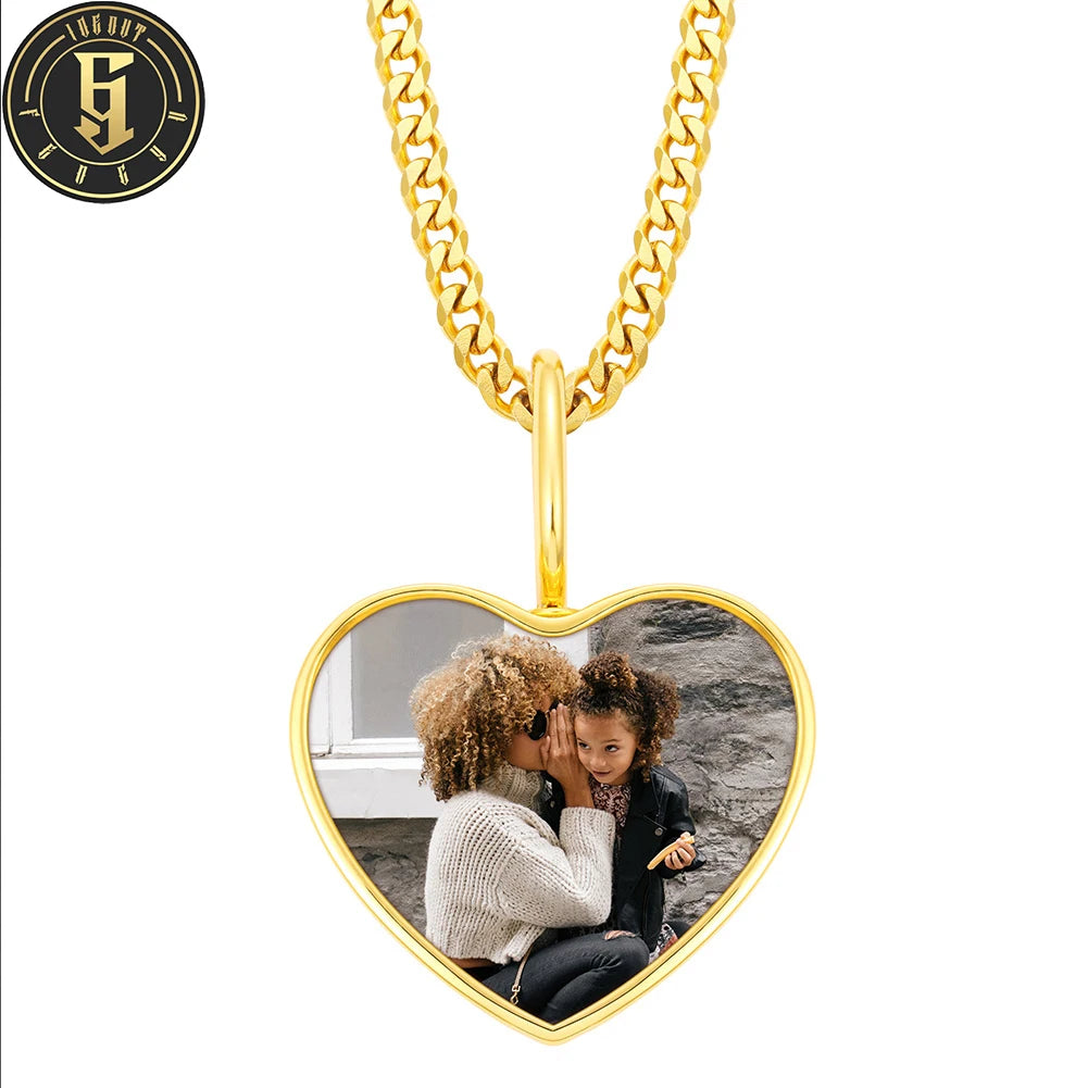 Memory Jewelry High Quality 18K Gold Plated Brass None Stone Heart Pendant Hip Hop Jewelry With Rope Chain
