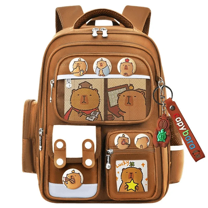 Mochilas Capybara Unisex School Backpack Large Capacity Waterproof Pupil Bag with Custom Logo Zipper and Stylish Cartoon Girls