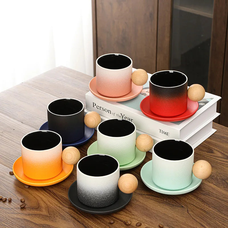 Creative Gradient Ceramic Coffee Cup Accessible Luxury Style High-End Souvenir Mug Saucer Heat Transfer Hot Perfect Gift Box