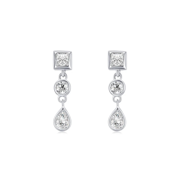 925 Sterling Silver Diamond Zircon Long Drop Bridal Earrings for Women
