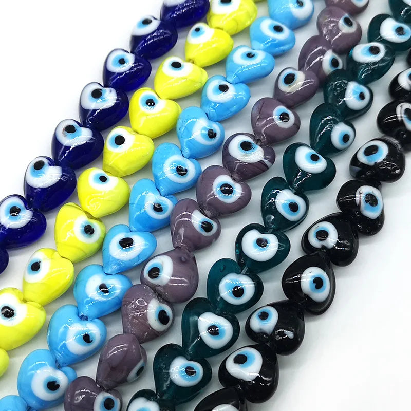 2025 Crystal Hot Sale Heart Shape Colorful Evil Eyes Glass Bead Necklace Bracelet Accessories Loose Beads Jewelry Making