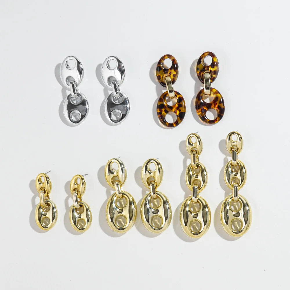 Punk Hip Hop Style Jewelry Cool Coffee Seeds Earrings Leopard Print Ccb Gold Plated Chain Pig Nose Drop Earrings Wholesale