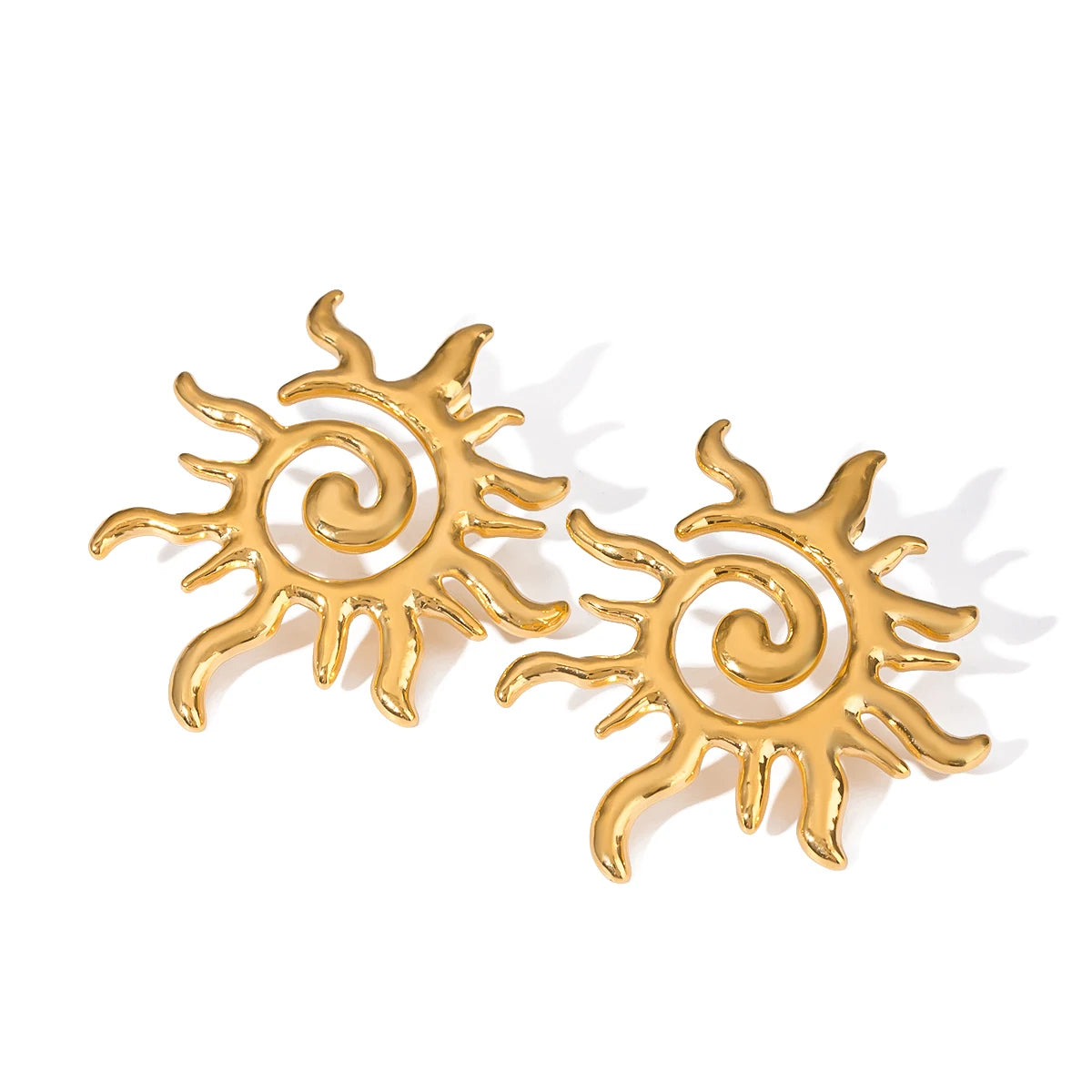 J&D 18k Gold Stainless Steel Rotating Textured Sun Universal Earrings with Unique Design Fun Fashion Statement