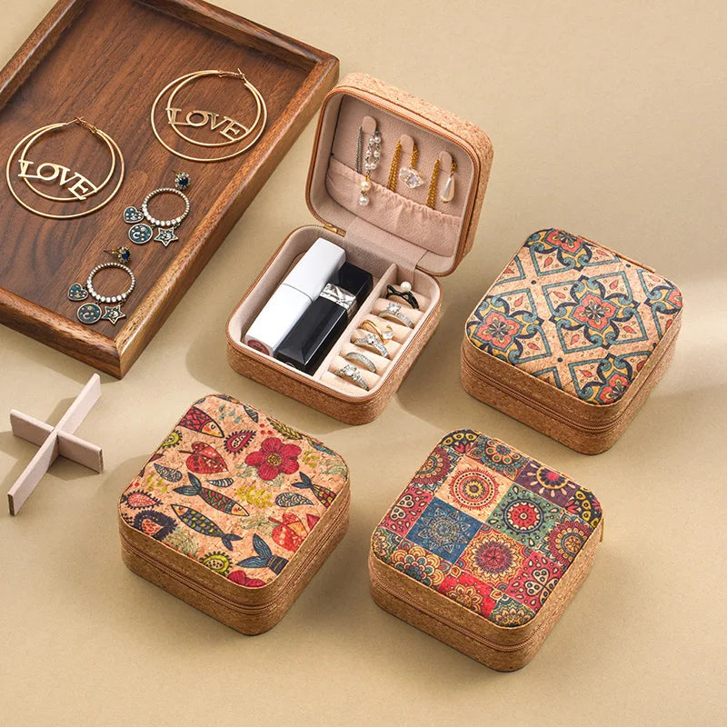 Original High-end Cork Jewelry Box Portable Travel Earring Ring Necklace Storage Box