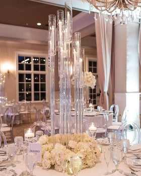 Wholesale Tall 10 Arms Long Stemmed Classical Cheap Crystal Tube Hurricane Crystal Candle Holders Wedding Table Valentine's Day