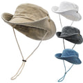 Wide Brim Unisex Fisherman Bucket Hat Outdoor Boonie Fishing Vintage Denim Washed Cap with 3D Embroidery