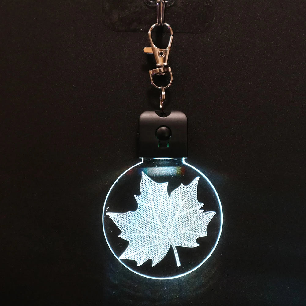 Maple Leaf 3d  Led Keychain Creative Crystal Key Ring Cheap Holiday Promotion and Display Key Ring 3d Light for Christmas Tree