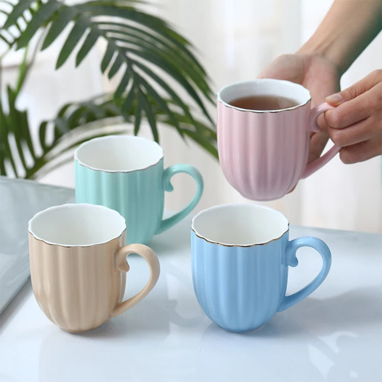 Factory Manufacturer Wholesale Nordic Cute Embossed Ceramic Coffee Mug Creative Couple Mugs Breakfast Milk Oat Mugs
