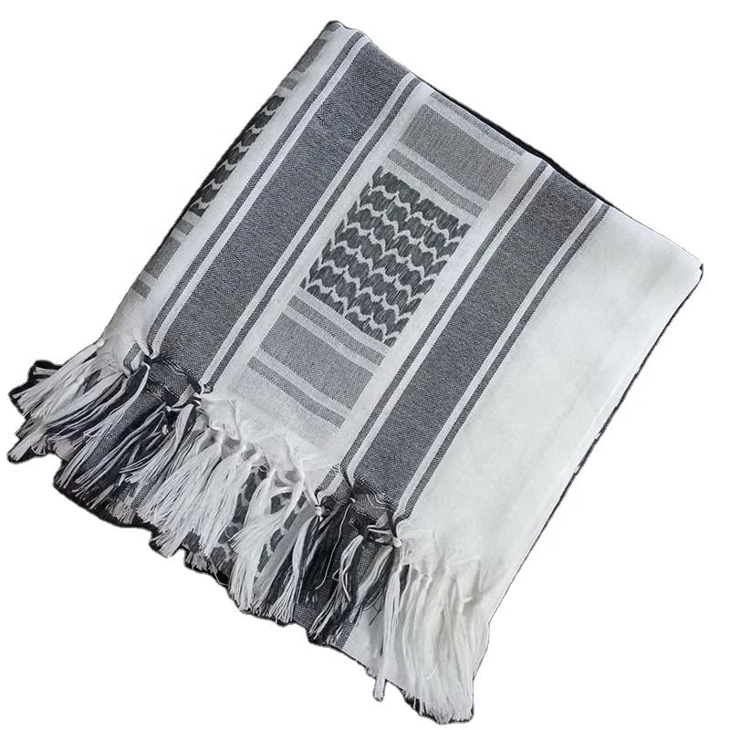 Fashion Outdoor Sports Arab Style Men Keffiyeh Knitted Arab White and Black Shemagh Desert Cotton Scarf