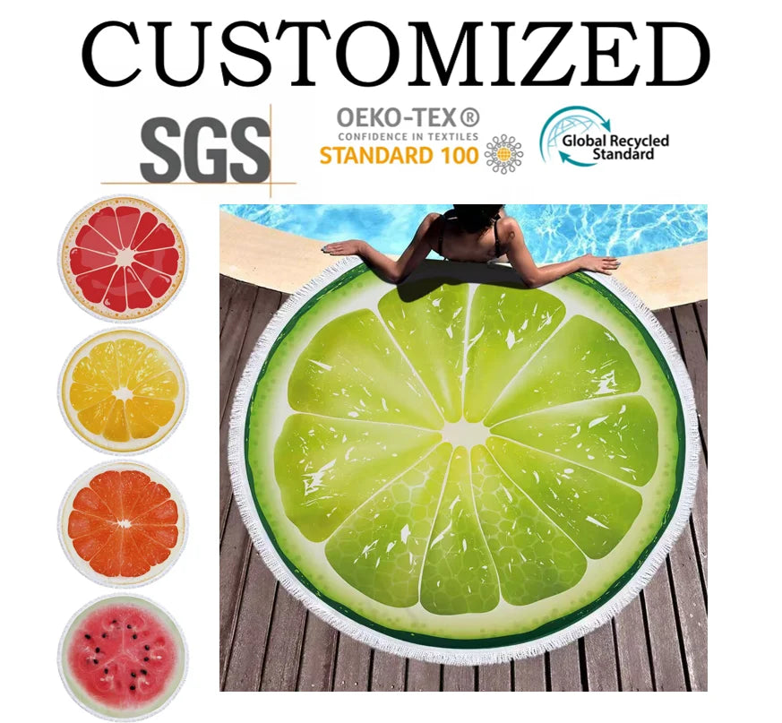 New Arrivals Lemon Tomato Cotton Beach Towel Kids Adult Sunscreen Thickened Tassel Rectangle Summer Eco-Friendly Quick-Dry