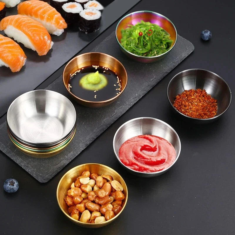 Gold Snack Stainless Steel Dip Sauce Dishes Creative Titanium Plated Sushi Sauce Bowl
