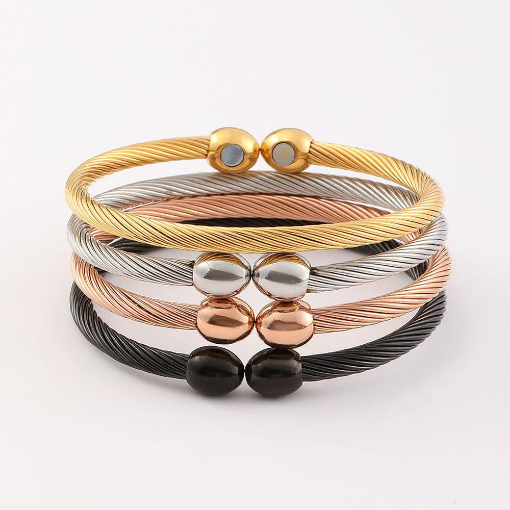 DAIHE Stainless Steel Cuff Bangle Health Care Magnet Bracelet Magnetic Therapy Open Anti-Snoring Magnetic Bracelet
