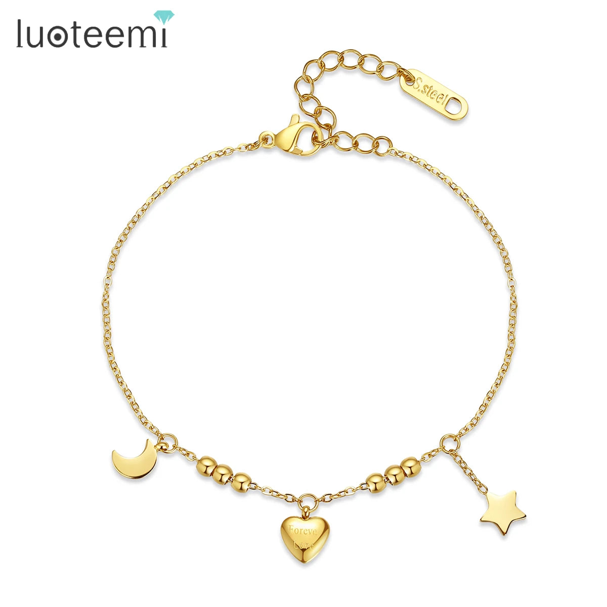 SP-LAM Minimalist Beads Link Chain Stainless Steel Woman Jewelry Star Moon Heart Chain Bracelet