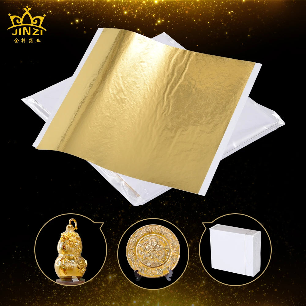 Factory Direct Sale 100Pcs/Bag Imitation Gold Leaf 14X14Cm Taiwan Gold Leaf Sheets for for Gilding Furniture Decoration