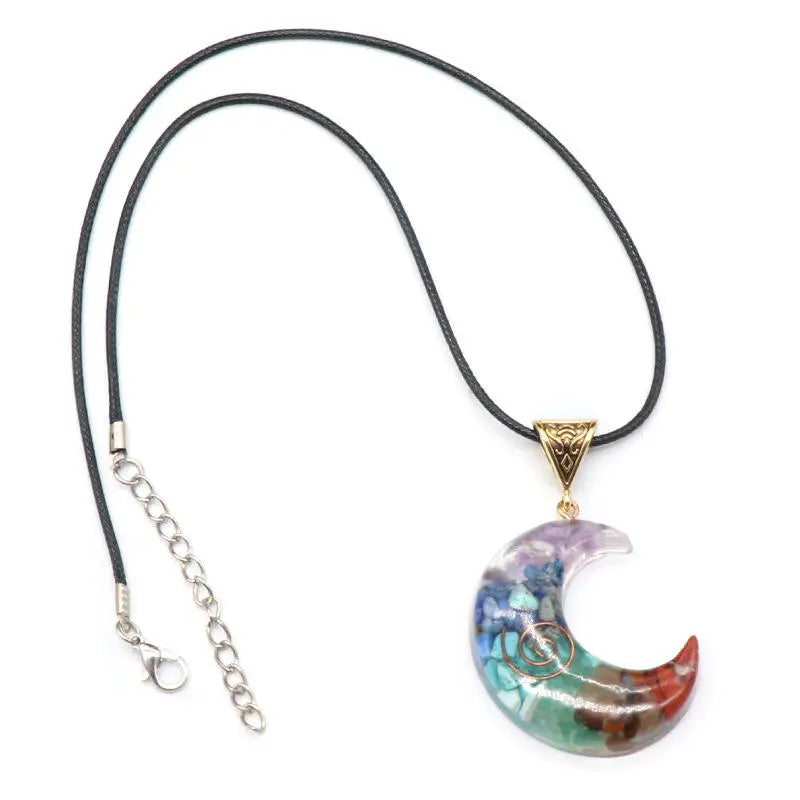 Best Selling Chakra Crystal Symbol Moon Pendant Customized Gemstone Yoga Orgone Pendant