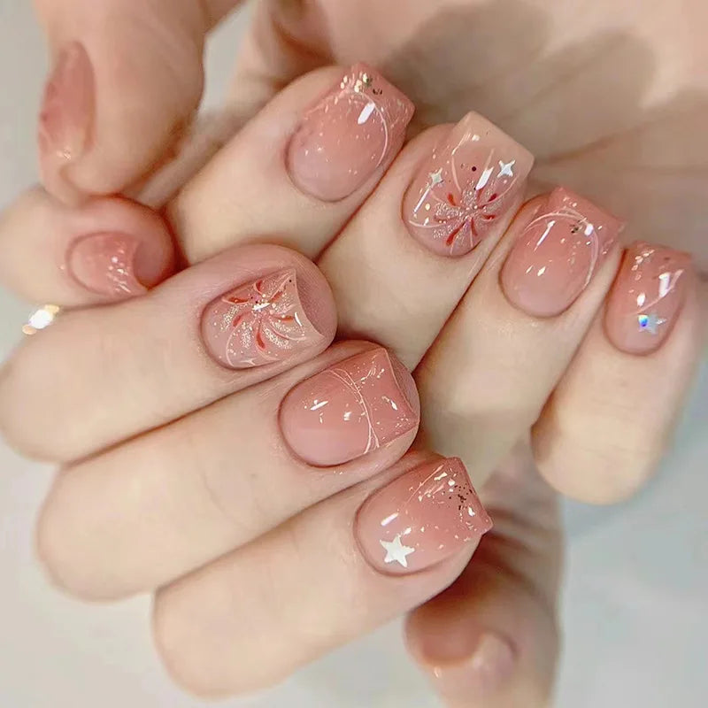 Pink ABS Pure Color Simple French Short Square False Nails Tips Wholesale Removable Press-on Nails for Fingers