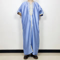 Moroccan Style Men's Delicate Embroidered Caftan Shiny Fabric Stripe Pattern Short Sleeve Men Thobe