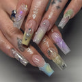 New Arrival French 3D Candy Gradient Butterfly Square-Shaped Design Press on Nails Acrylic Artificial Fingernails 24 Pcs 3126