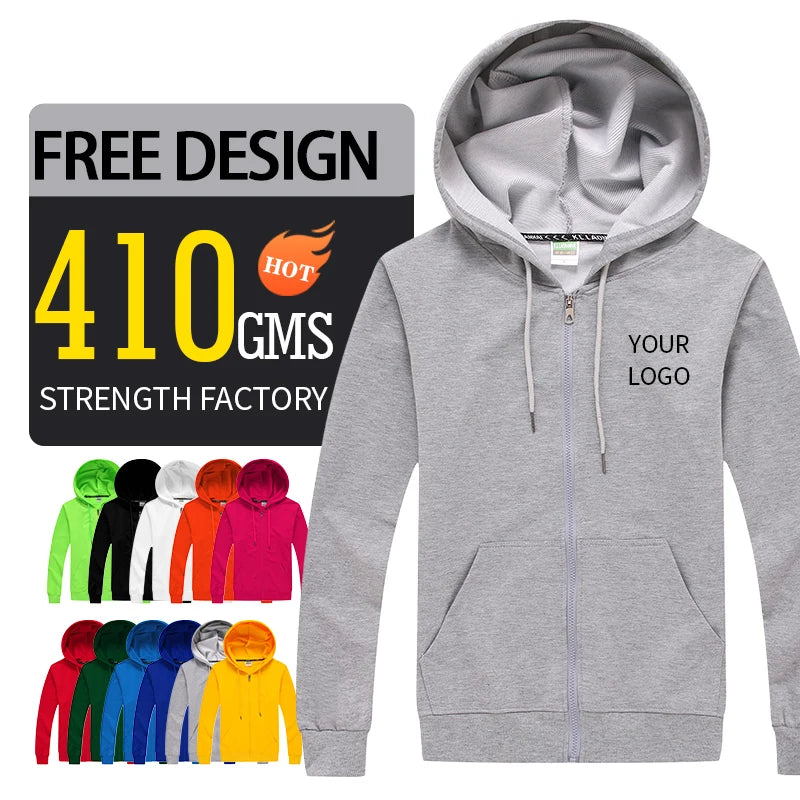 Zip up Grey Hoodies Blank Sublimation Logo Cotton Manufacturers Unisex Men's Clothing Men's Custom Hoodie