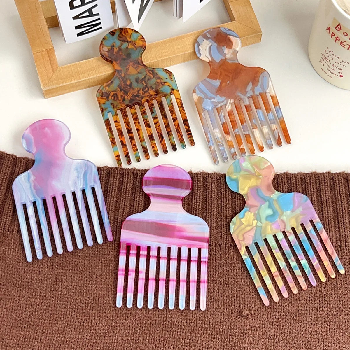 YJL New Design Colorful Acetate Anti-static Comb Exquisite Retro Girls Comb Leopard Acetate Comb for Women