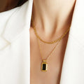 Women Non Tarnishin Double Layer 2 Layers Stainless Steel 18k Gold Chain square Pendant Necklace Waterproof Necklaces Jewelry
