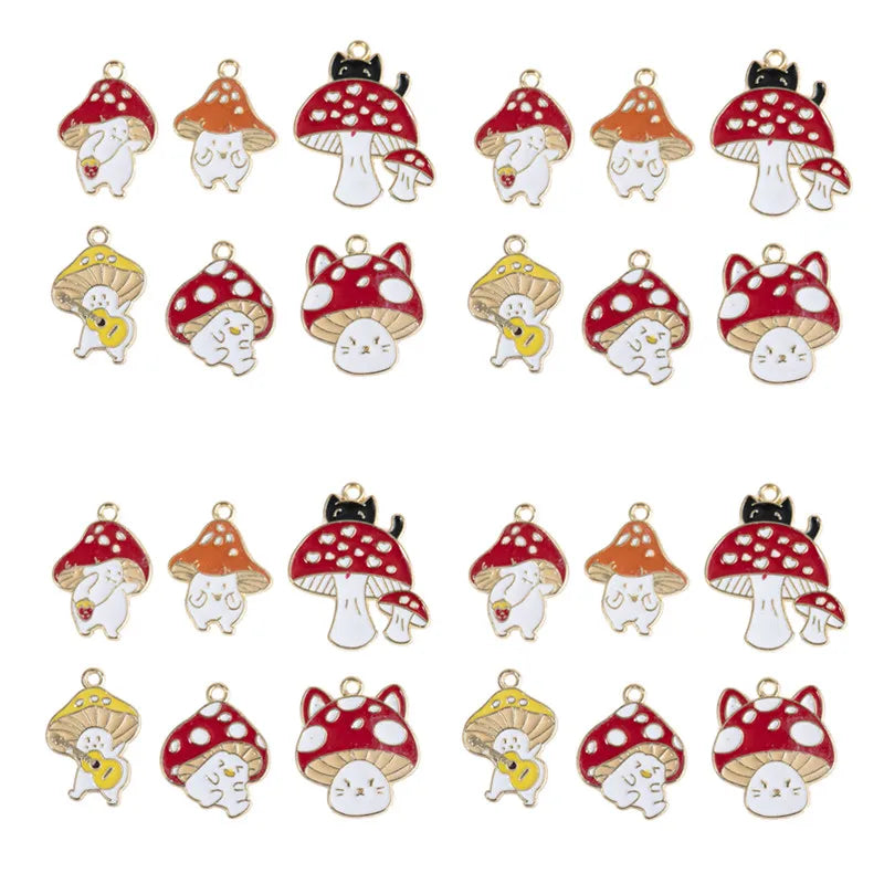 Kawaii Cartoon Enamel Alloy Mushroom Elf Metal Charms Pendants for Jewelry Making DIY Handmade Cartoon Mushroom Accessory Charms