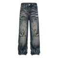 Women Baggy Jeans Retro Heavy Industry Washed Multiple Pockets Metal Ring Buckle Hanging Strap  Distressed Jeans