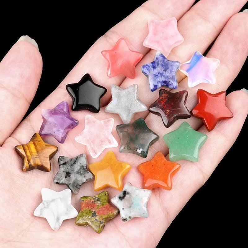 15mm Mini Star-Shaped Crystal Pentagram Stone 20-Color Natural Amethyst Palm Star Feng Shui Healing Gemstone Pocket Gifts