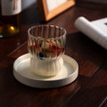 Custom Cute Striped Chubby Clear Glass Cups High Borosilicate Glass Water Cup for Breakfast Creative Glass Coffee Mug
