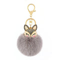 New Products 2025 Colorful Rhinestone Pearl Fox Head Imitation Rabbit Fur Ball Key Ring fox Head Fur Pom Pom Keychain