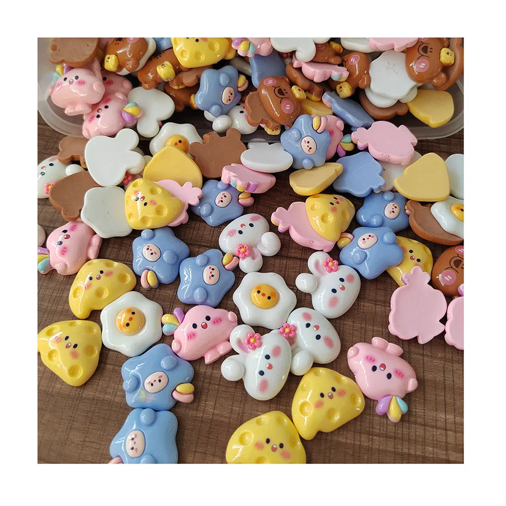 Resin Cartoon Bear Rabbit Cloud Fried Egg Flat Back Cabochons for Hairpin Scrapbooking DIY Jewelry Craft Decoration Accessories