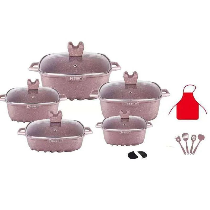 22-Piece Modern Design Aluminum Square Soup Pot Set Die Casting Non-Stick Ceramic Coating Cookware for Cooking